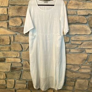 Baci Women’s Linen White Oversized Midi Dress Italy Pockets Beach Resort M-L